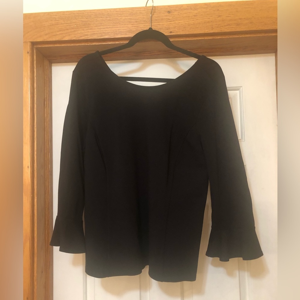 Talbots 3/4 ruffled sleeve top, Large, black
